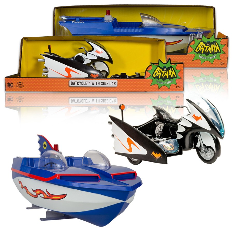 Movies & Tv Batman Classic TV Series | Batboat/Batcycle W Side Car (Dc Retro: Batman 66) Vehicles Set (2)