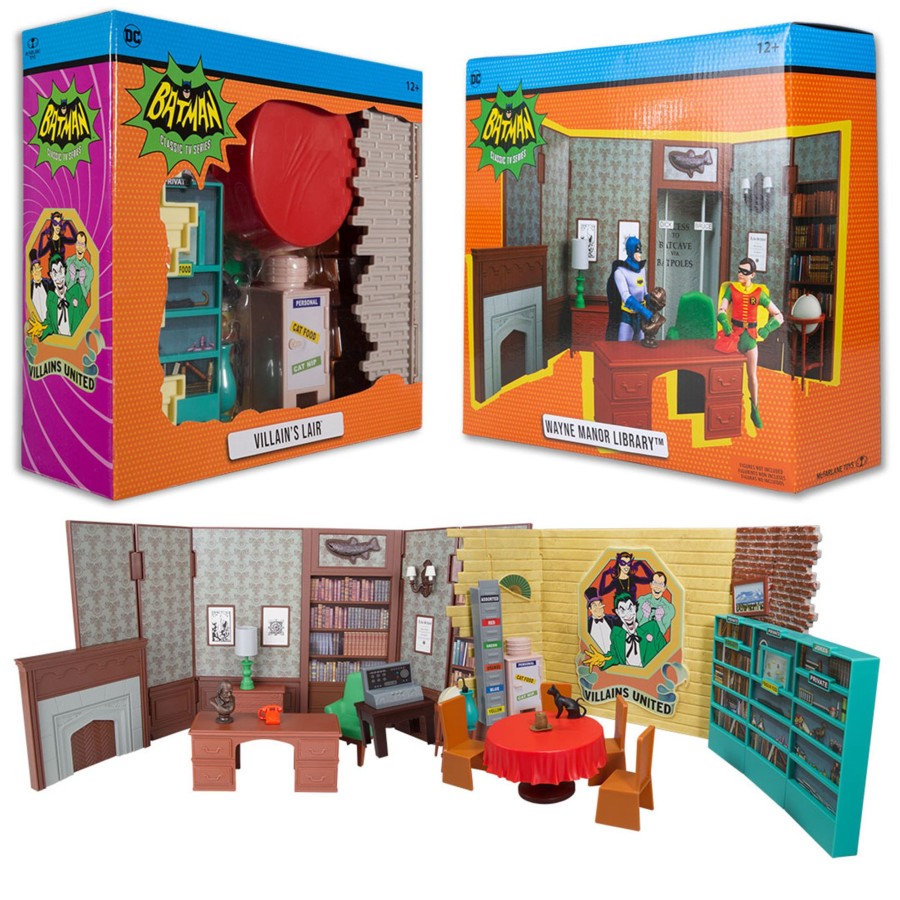 Movies & Tv Batman Classic TV Series | Wayne Manor Library/Villians Lair (Dc Retro: Batman 66) Bundle Playsets (2)