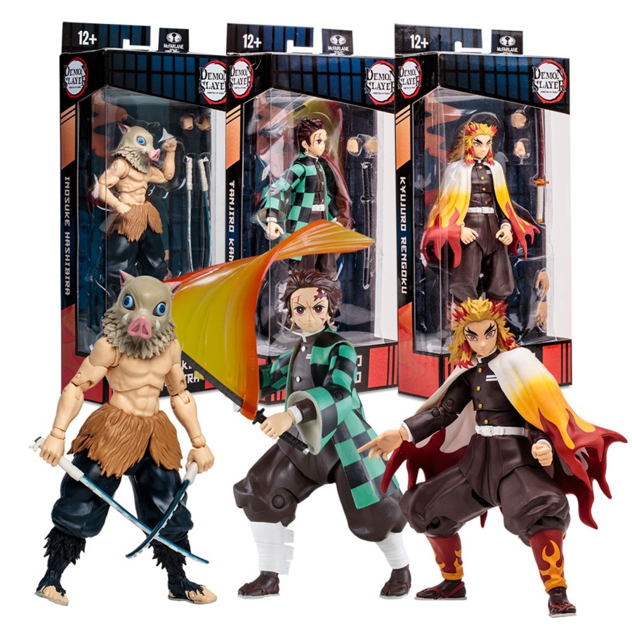 Anime Demon Slayer | Inosuke Hashibira/Kyojuro Rengoku/Tanjiro Kamado In Rui Battle (Demon Slayer) Bundle (3) 7" Figures