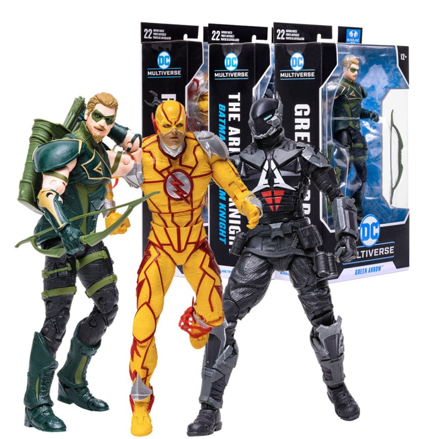 Gaming DC Multiverse | The Arkham Knight (Batman: Arkham Knight)/Green Arrow & Reverse Flash (Injustice 2) Bundle (3) 7" Figures