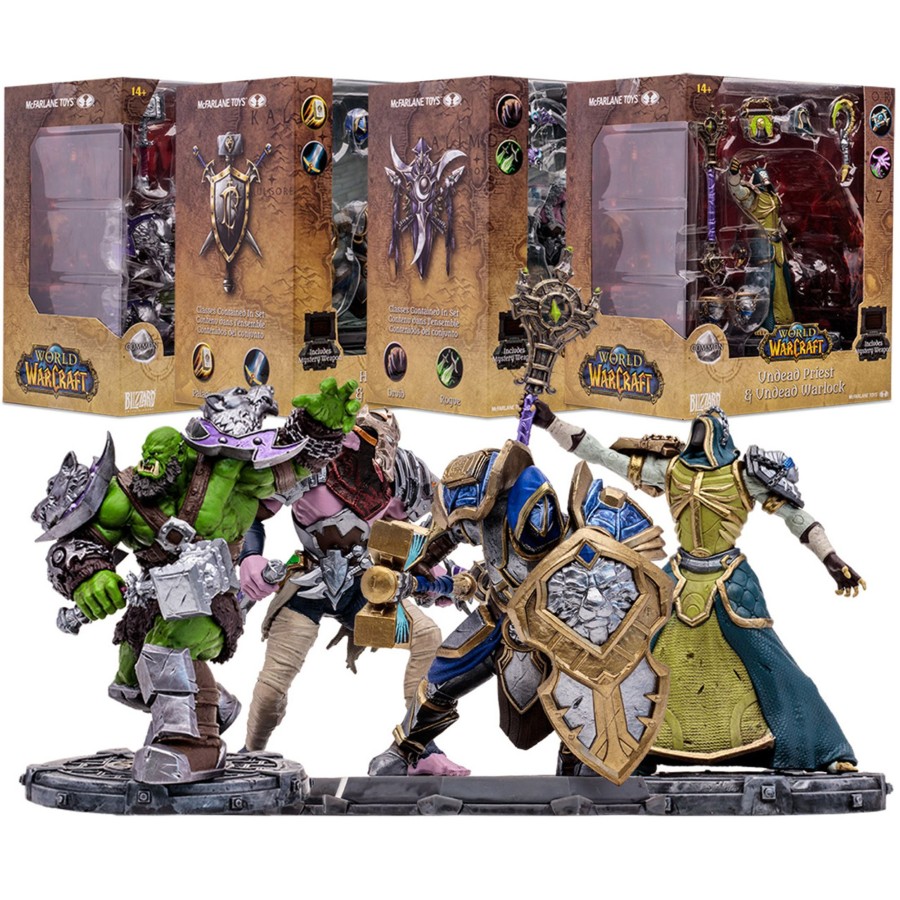 Gaming World of Warcraft | Orc Warrior Shaman/Elf Druid Rogue/Human Warrior Paladin/Undead Priest Warlock: Common (World Of Warcraft) Bundle (4) 1:12 Figures